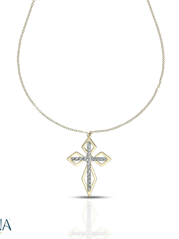 Collana Croce Bicolore Diamantata Oro 9 KT