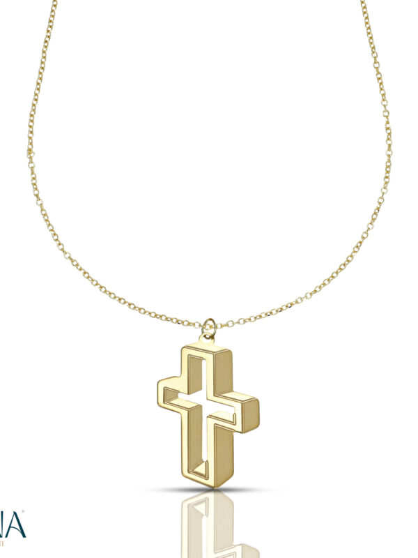 Collana Croce 3D Oro 9 Kt